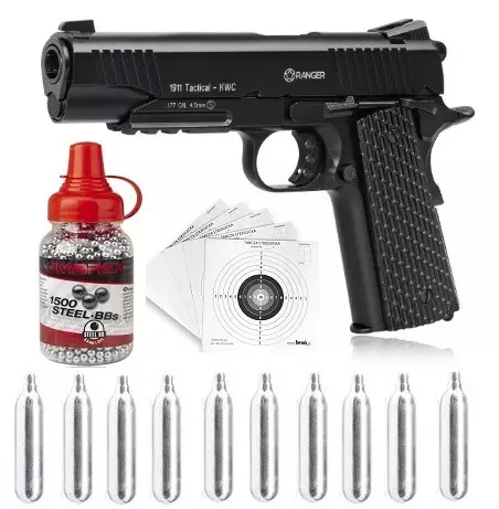Pistolet wiatr&oacute;wka RANGER 1911 Tactical KWC 4,5 mm BB 17-strzał. Zestaw: +tarcze20 +śrut1500 +kapsuły10