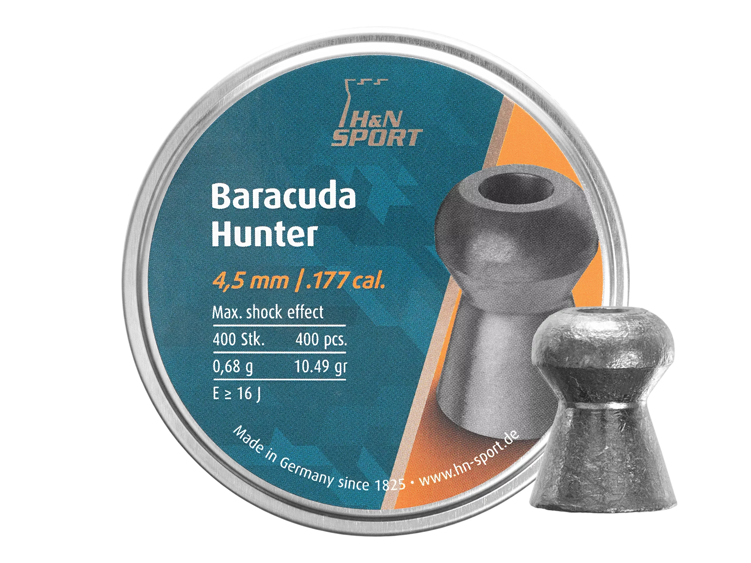 Zdjęcie produktu Śrut 4,5 mm Diabolo H&N Baracuda Hunter 400 szt. z otworem (92174500003/400)