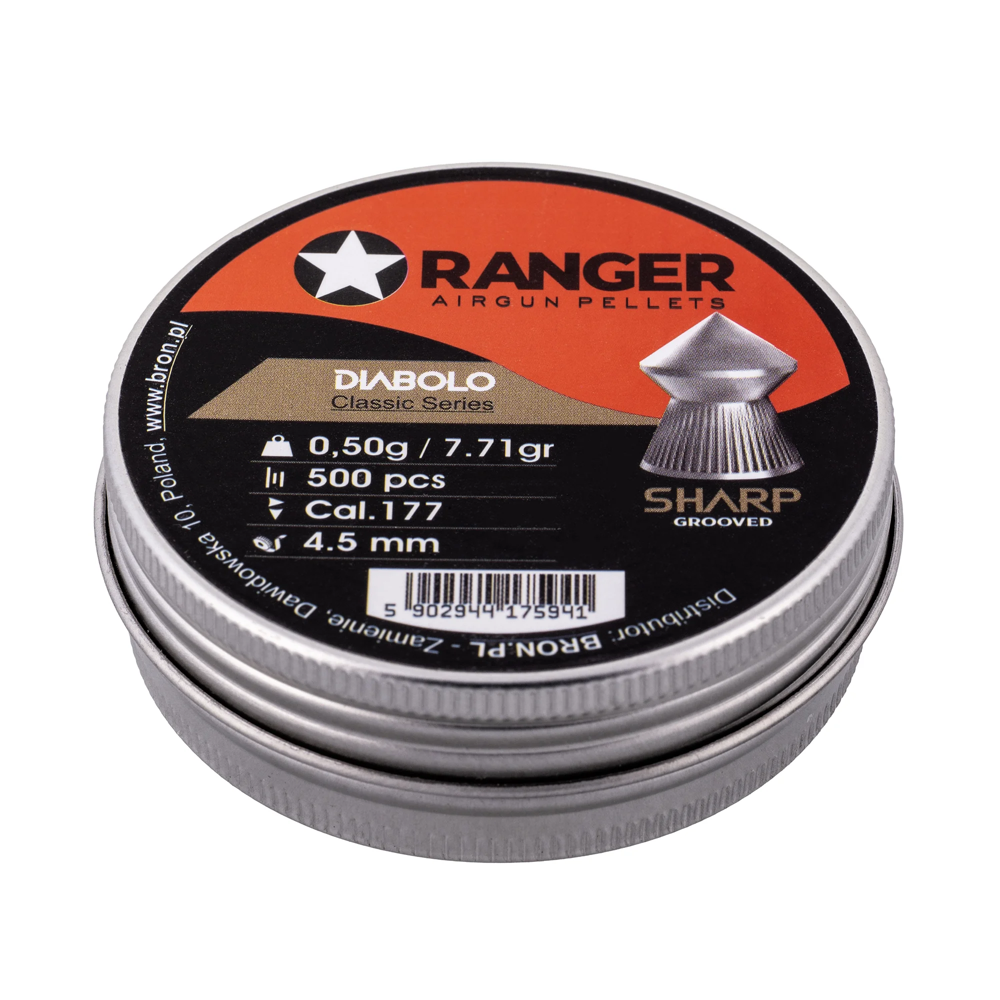 Zdjęcie produktu Śrut 4,5 mm Diabolo RANGER Classic Sharp Grooved szpic molet. 500 szt. 0,50 g