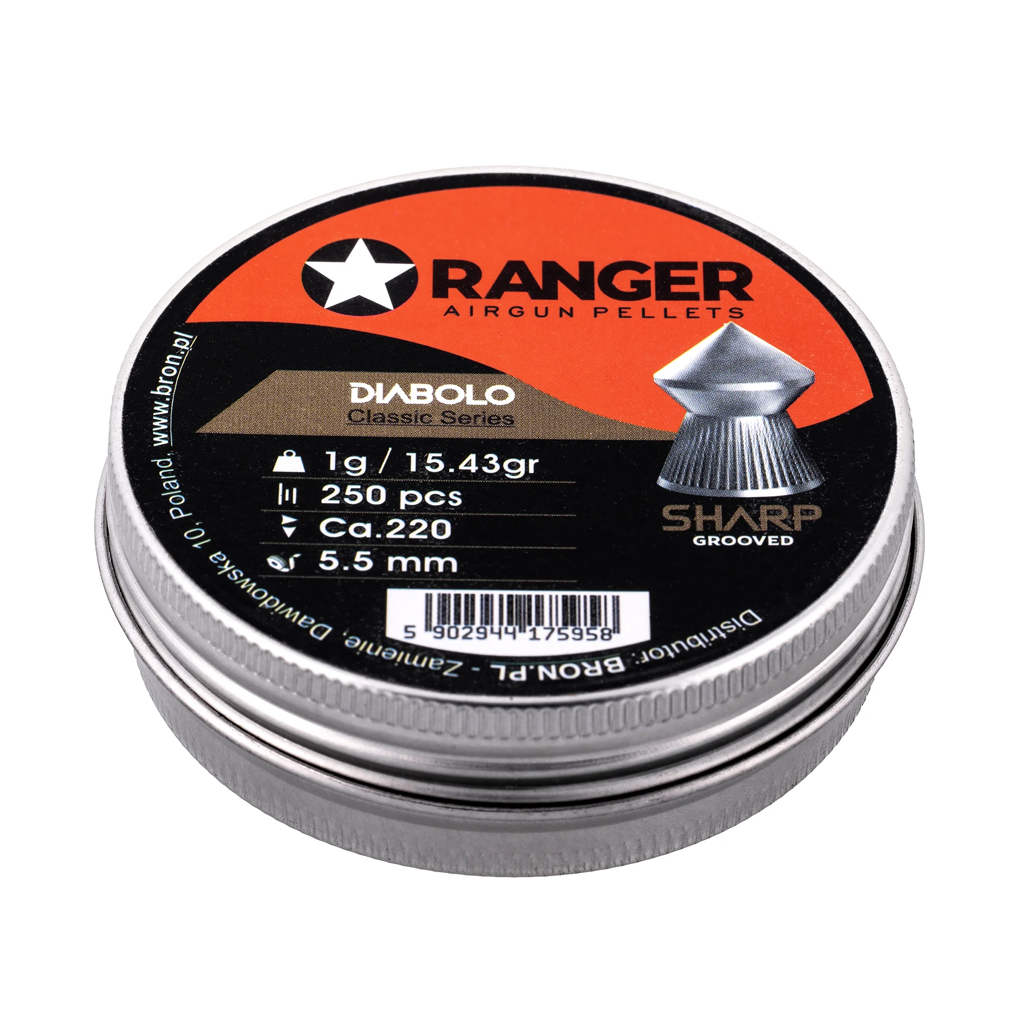 Śrut 5,5 mm Diabolo RANGER Classic Sharp Grooved szpic molet. 250 szt. 1,00 g