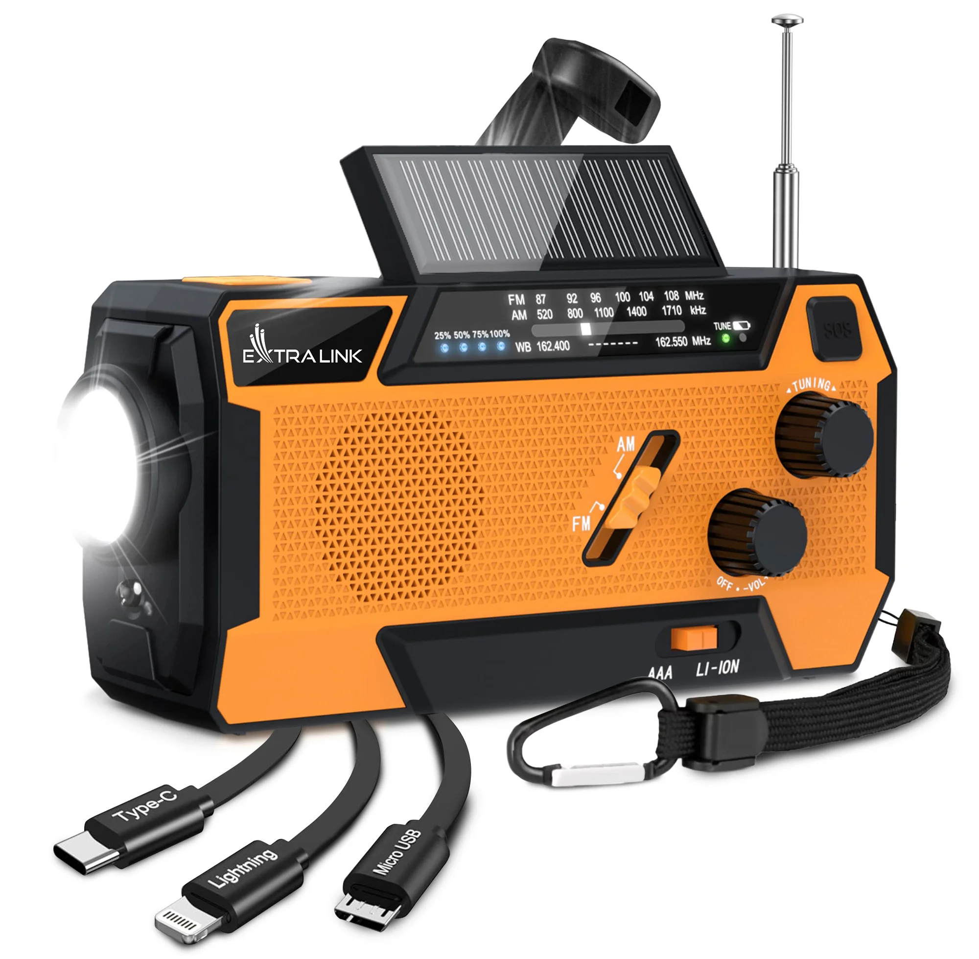 Zdjęcie produktu Radio awaryjne solarne z korbką | dynamo, Extralink SR-4000 powerbank 4000mAh, z latarką SOS