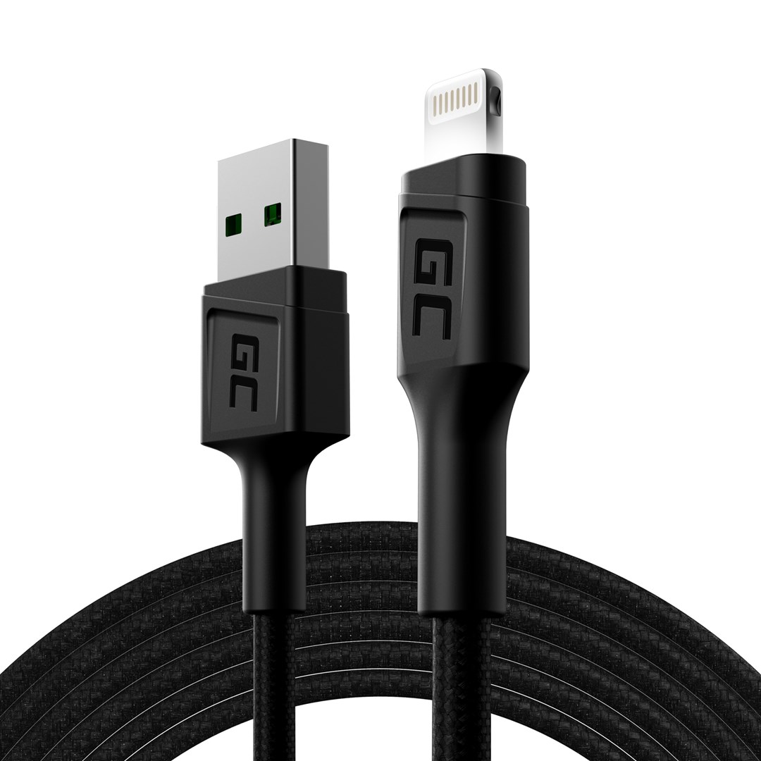 Zdjęcie produktu GREEN CELL KABEL KABGC12 GC RAY USB - LIGHTNING 200CM, BIAŁY LED, SZYBKIE ŁADOWANIE