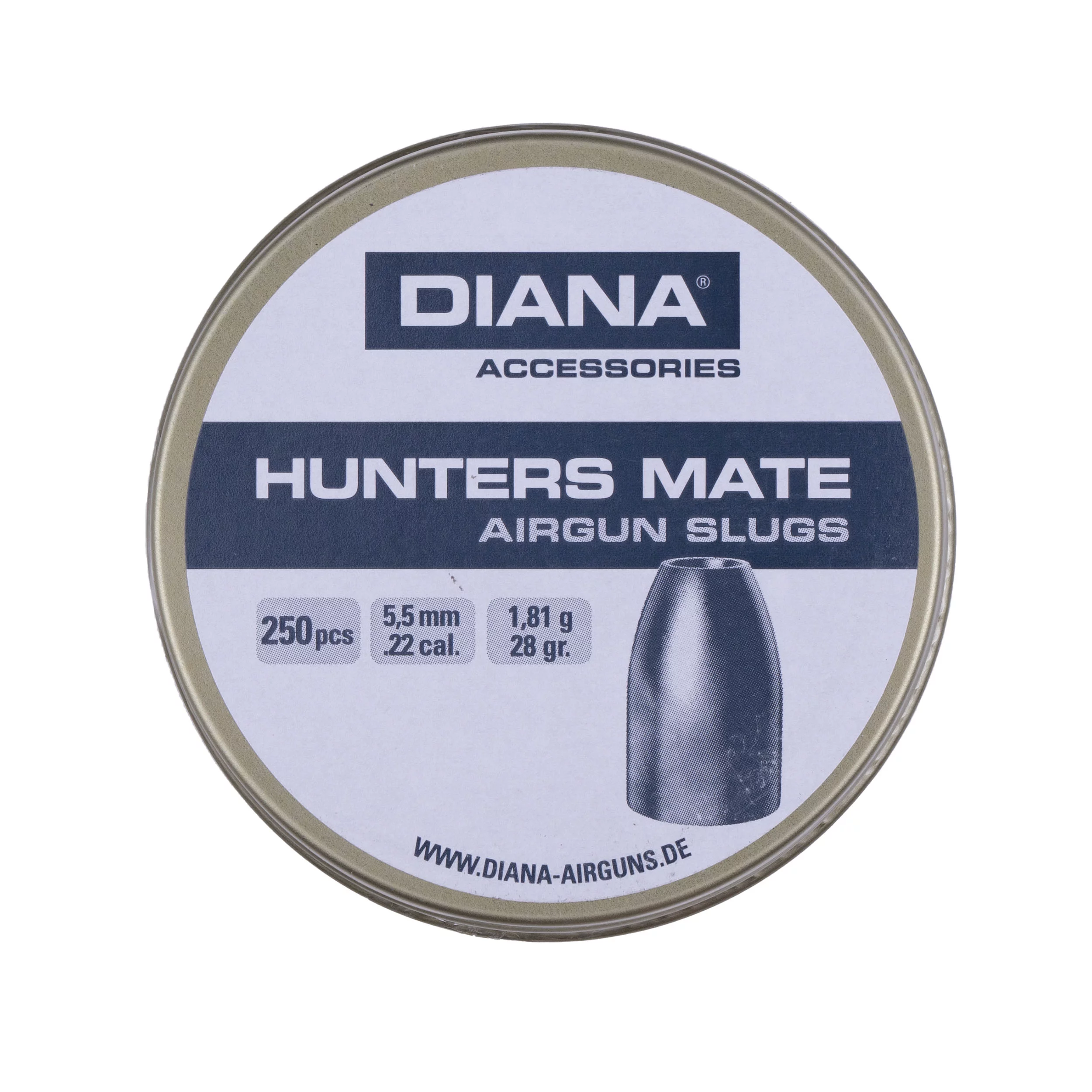 Zdjęcie produktu Śrut 5,5 mm Diabolo Diana Hunters Mate Slug 250 szt. z otworem (44403007)