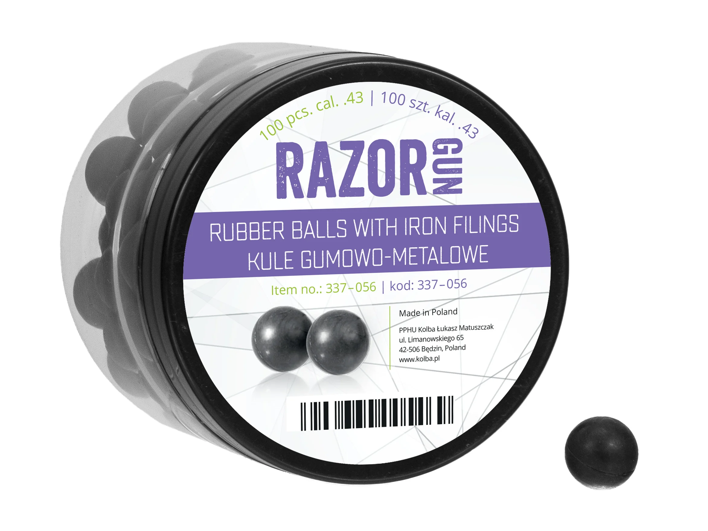 Kule gumowo-metalowe RazorGun 43 kal. .43 / 100 szt. do Umarex M&P9c TPM1 PPQ (337-056)