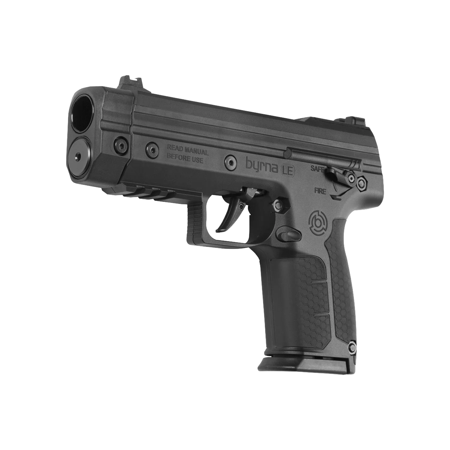 Zdjęcie produktu Pistolet na kule gumowe i pieprzowe BYRNA LE PLUS BLACK k.68 CO2-12g zestaw (LK68300-2-BLK)