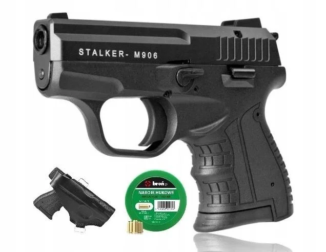 Zestaw Pistolet hukowy STALKER M906 BAS .22 LB czarny +kabura +naboje 100 szt
