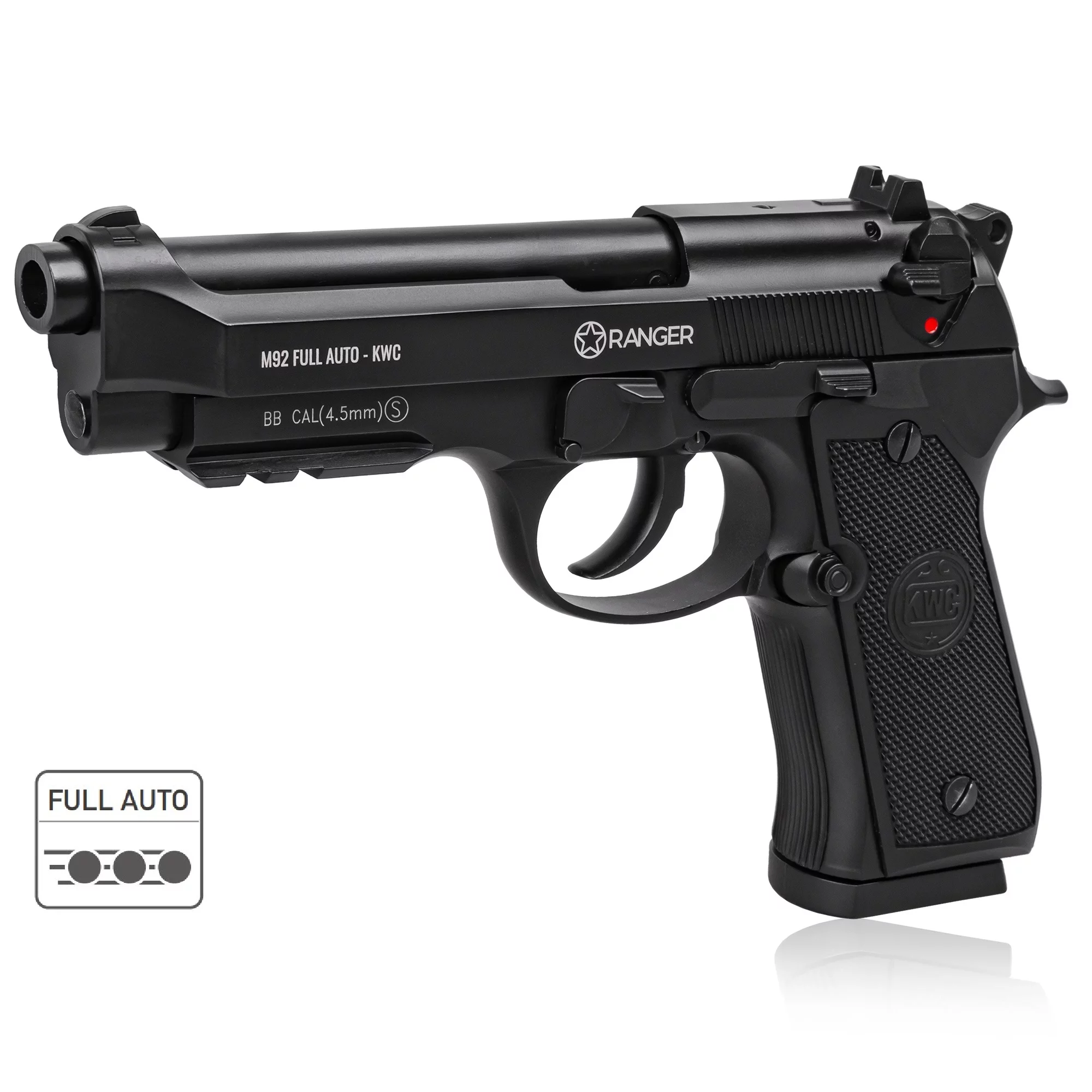 Zdjęcie produktu Pistolet wiatrówka RANGER M92 FULL AUTO BLOWBACK k.4,5BBs 18-strzał. KWC (AAKCMF230AZB)