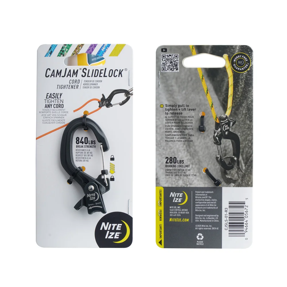 Klamra CamJam z karabińczykiem SlideLock - Aluminium - Mały - Czarna - CJSLS-01-R3 - Nite Ize