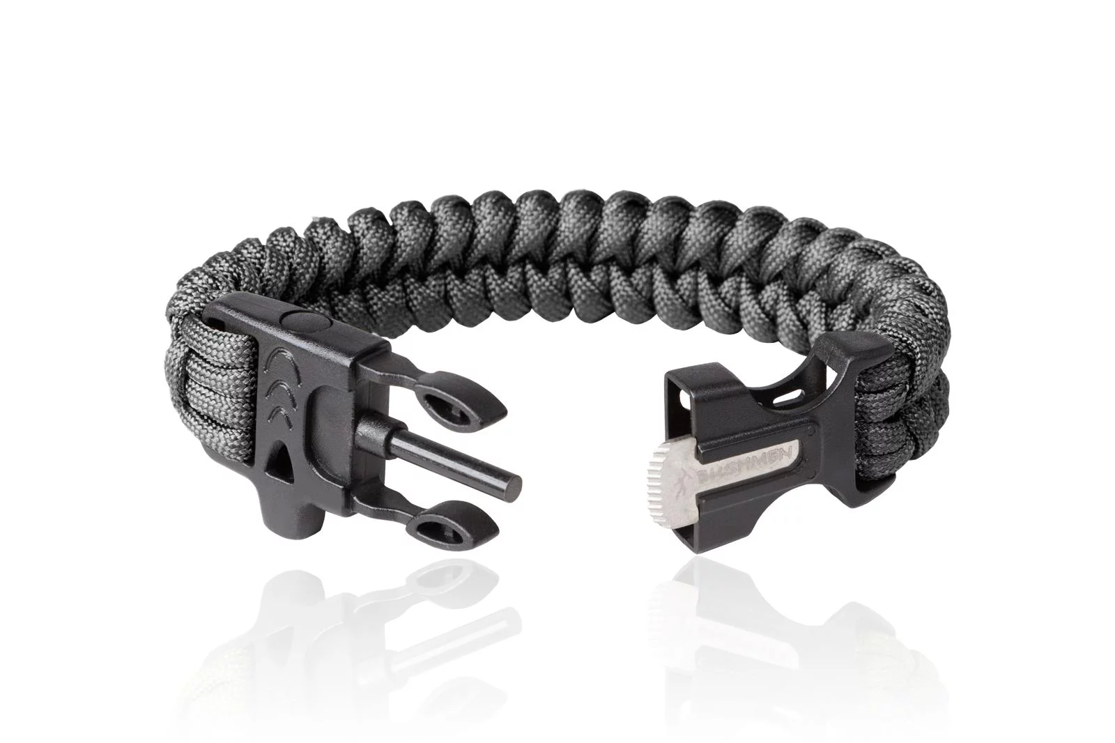Zdjęcie produktu Bransoleta z paracordu Bushmen z krzesiwem i gwizdkiem, 3 m, czarna