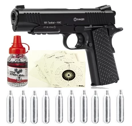 Pistolet wiatrówka RANGER 1911 Tactical KWC 4,5 mm BB 17-strzał. Zestaw: +tarcze20 +śrut1500 +kapsuły10