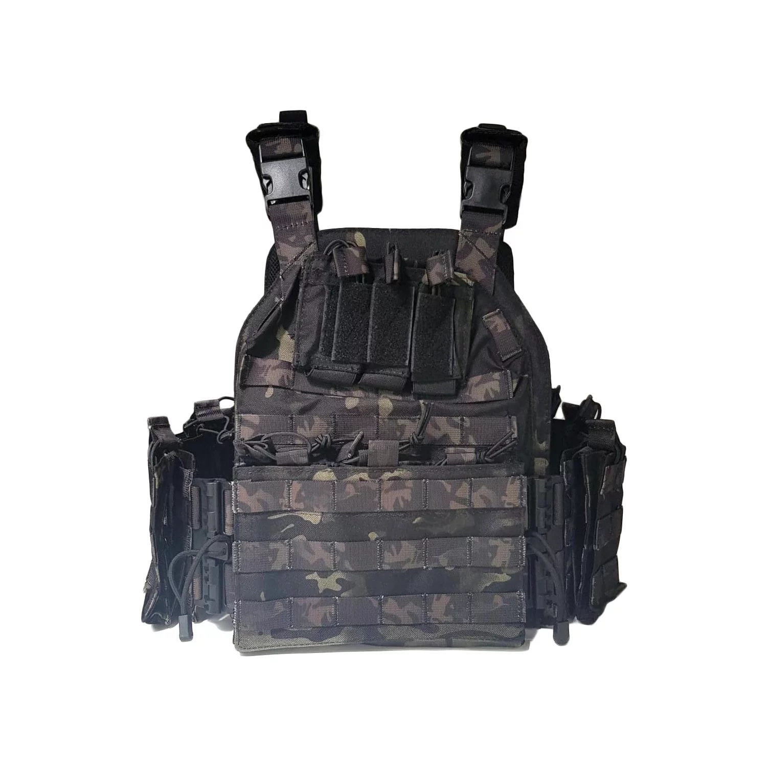 Zdjęcie produktu Kamizelka taktyczna HELBO HEL013 moro czarna z ładownicami i kieszeniami na wkłady kuloodporne (HEL-013-MORO-CZAR)