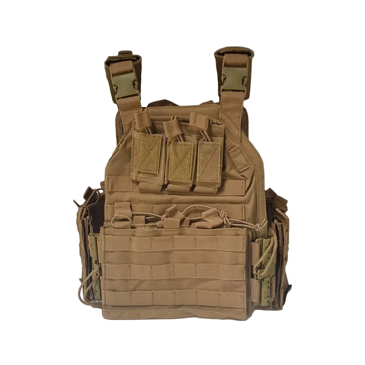 Zdjęcie produktu Kamizelka taktyczna HELBO HEL013 khaki z ładownicami i kieszeniami na wkłady kuloodporne (HEL-013-KHAKI)