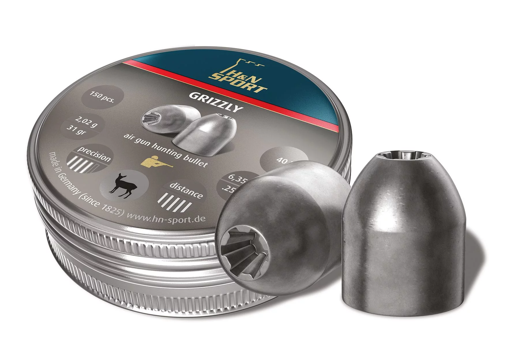 Zdjęcie produktu Śrut 6,35 mm Diabolo H&N Grizzly 150 szt. z otworem (96325003101)