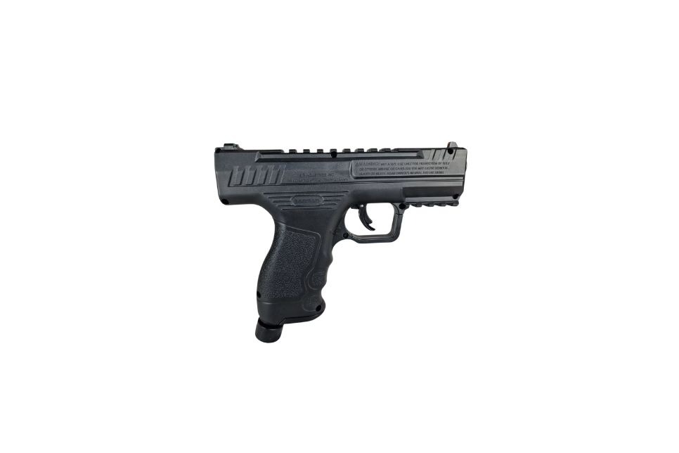 Zdjęcie przedstawia czarny pistolet na kule gumowe BEEMAN Protect BP50 Combo (.50, 8-strzałowy) na białym tle.