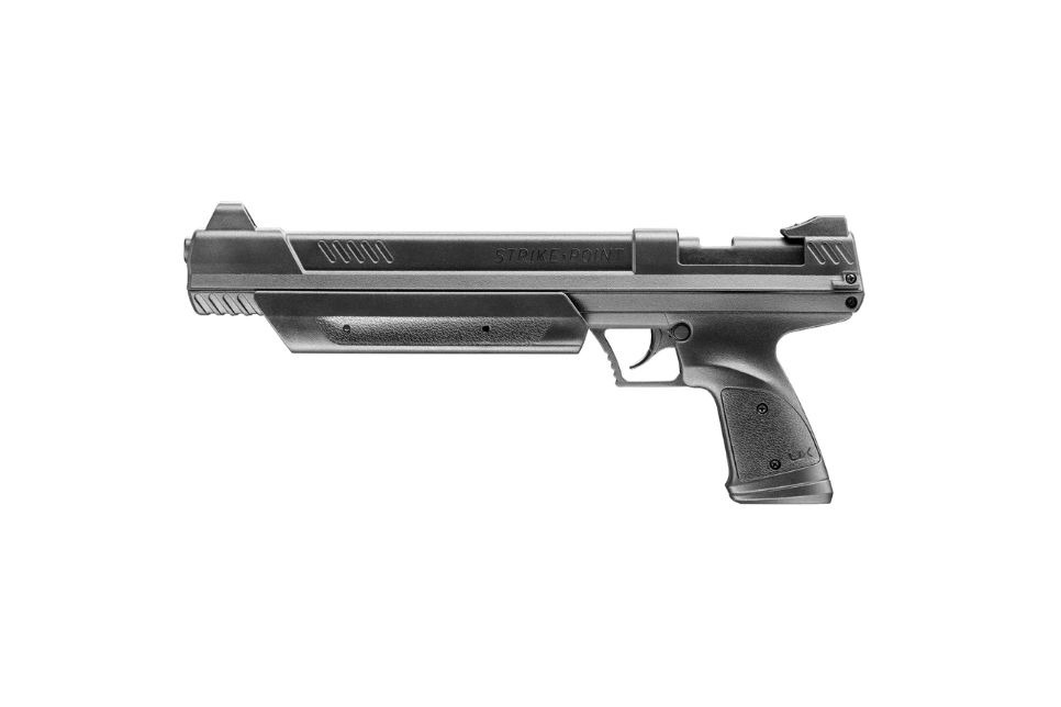 Na zdjęciu znajduje się pistolet wiatrówkowy Umarex Strike Point 5,5 mm na białym tle.